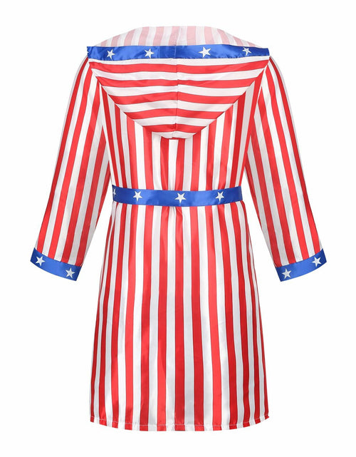 Load image into Gallery viewer, [Like New] Colorful House Men Satin Black Boxing Robe with Belt Flag Size L
