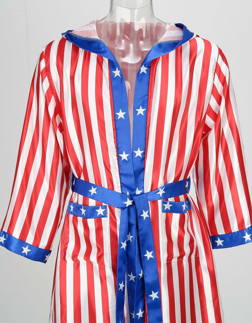 Load image into Gallery viewer, [Like New] Colorful House Men Satin Black Boxing Robe with Belt Flag Size L
