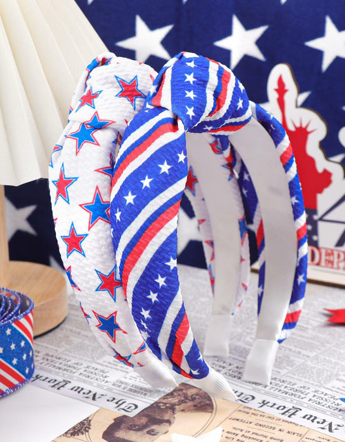 Load image into Gallery viewer, YanJie 4th of July Blue Stars Knotted Wide Headband Women Girls
