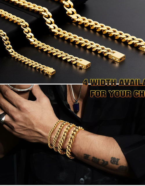 Load image into Gallery viewer, Kindoo Stainless Steel Cuban Link Bracelet 7mm Gold 8.6in
