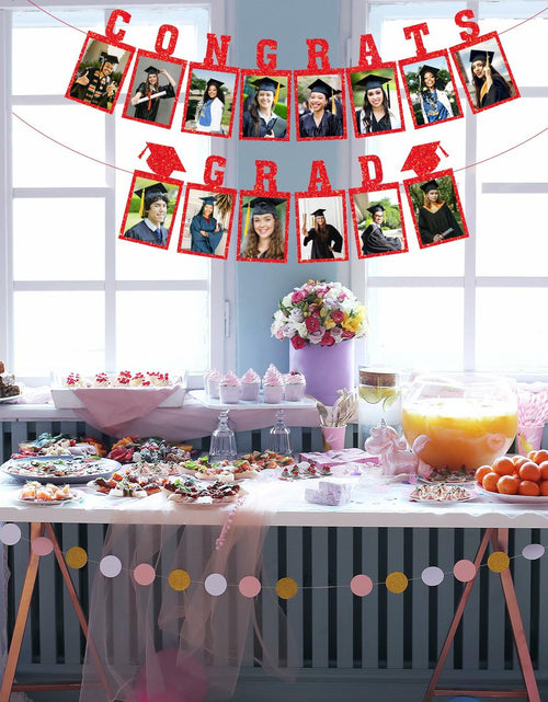 Load image into Gallery viewer, Biswiter Graduation Photo Banner Class of 2025 Red Preassembled Congrats Decor
