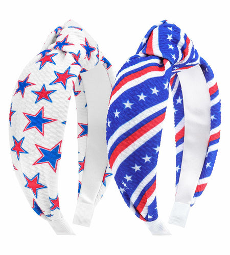 YanJie 4th of July Blue Stars Knotted Wide Headband Women Girls