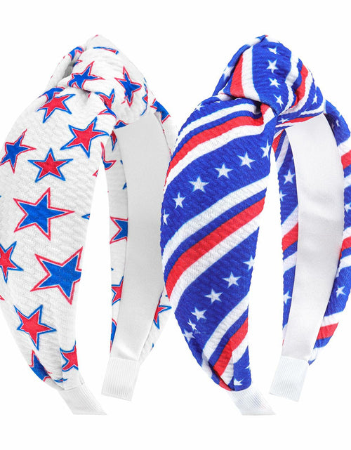 Load image into Gallery viewer, YanJie 4th of July Blue Stars Knotted Wide Headband Women Girls
