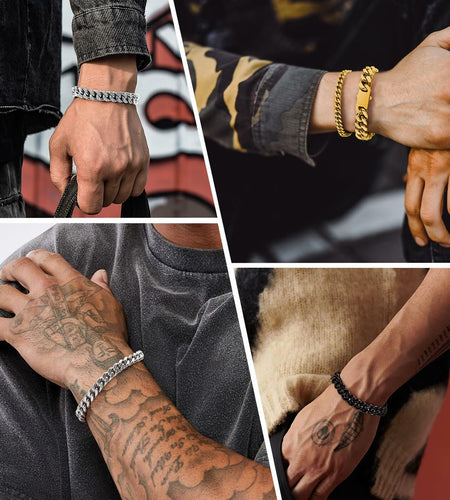 Kindoo Stainless Steel Cuban Link Bracelet 7mm Gold 8.6in