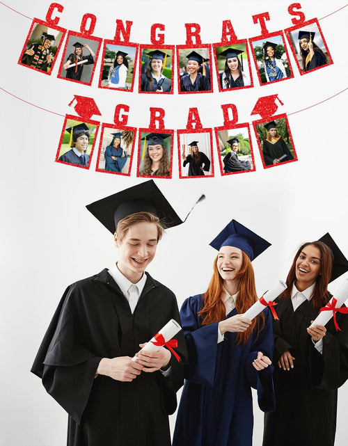 Load image into Gallery viewer, Biswiter Graduation Photo Banner Class of 2025 Red Preassembled Congrats Decor
