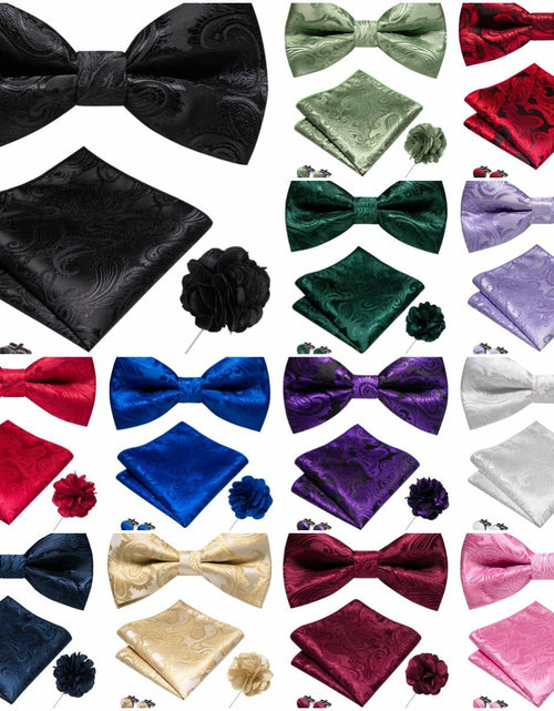 Load image into Gallery viewer, RBOCOTT Men’s Paisley Bow Tie Pocket Square Lapel Pin Cufflinks Set Green

