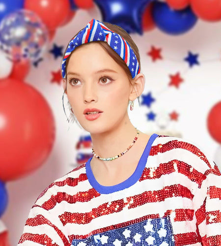 YanJie 4th of July Blue Stars Knotted Wide Headband Women Girls