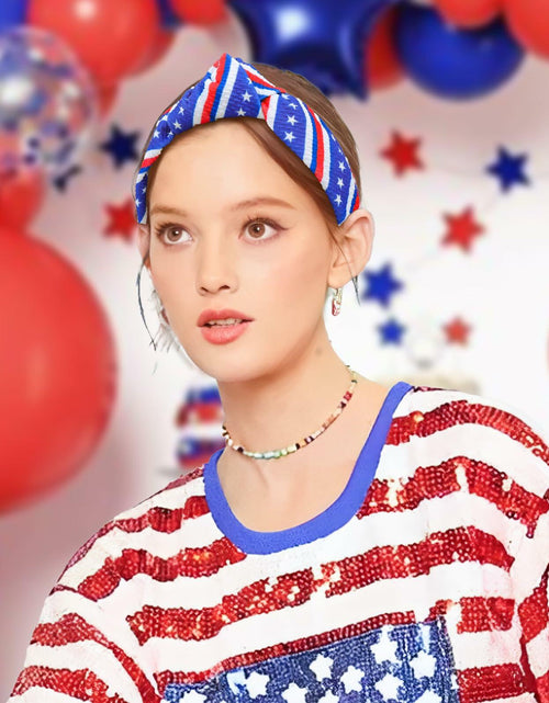 Load image into Gallery viewer, YanJie 4th of July Blue Stars Knotted Wide Headband Women Girls
