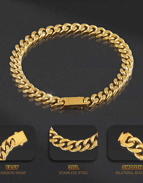 Load image into Gallery viewer, Kindoo Stainless Steel Cuban Link Bracelet 7mm Gold 8.6in
