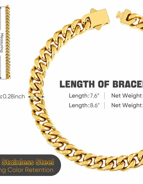Load image into Gallery viewer, Kindoo Stainless Steel Cuban Link Bracelet 7mm Gold 8.6in

