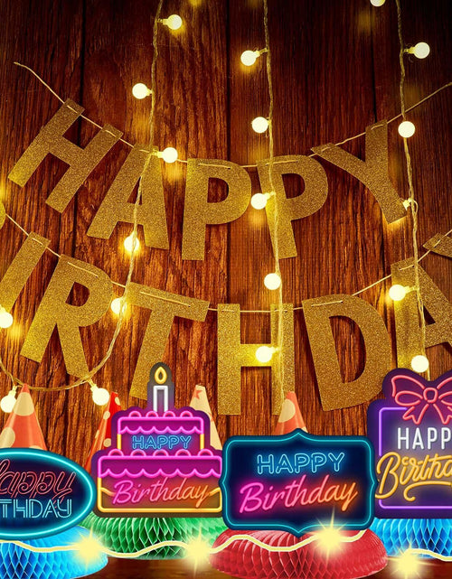 Load image into Gallery viewer, COOSOAR Happy 40th Birthday Neon Glow Honeycomb Centerpieces with Lights
