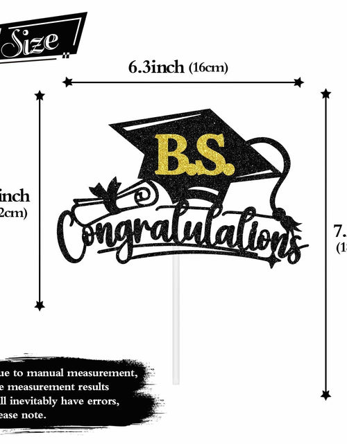 Load image into Gallery viewer, RLXPT Congrats Grad Cake Topper 2025 Black Gold Glitter B.S. Graduation
