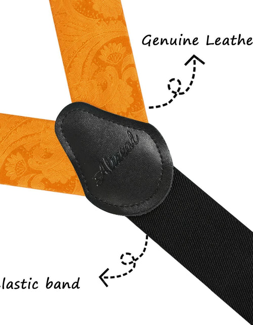 Load image into Gallery viewer, Alizeal Paisley Suspenders Bow Tie Pocket Square Set Men Orange Size One Size
