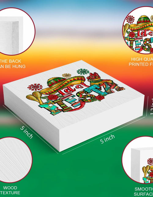 Load image into Gallery viewer, MIOOKISS Cinco De Mayo Mexican Fiesta Rustic Wooden Box Sign 5x5 Let's Fiesta
