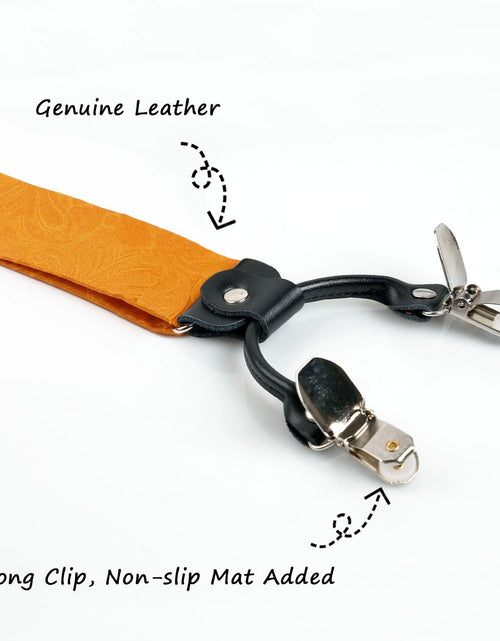 Load image into Gallery viewer, Alizeal Paisley Suspenders Bow Tie Pocket Square Set Men Orange Size One Size
