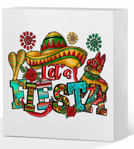 MIOOKISS Cinco De Mayo Mexican Fiesta Rustic Wooden Box Sign 5x5 Let's Fiesta