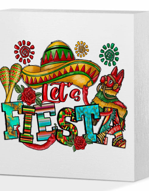 Load image into Gallery viewer, MIOOKISS Cinco De Mayo Mexican Fiesta Rustic Wooden Box Sign 5x5 Let's Fiesta
