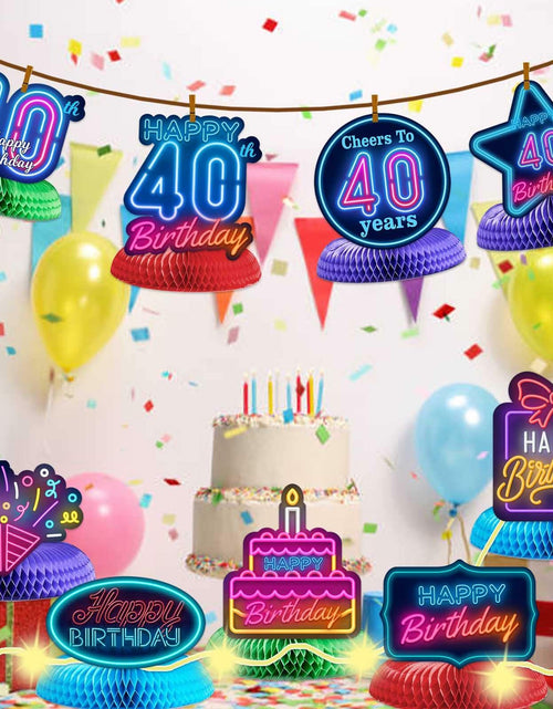 Load image into Gallery viewer, COOSOAR Happy 40th Birthday Neon Glow Honeycomb Centerpieces with Lights
