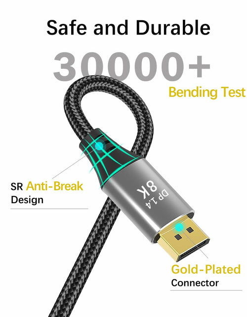 Load image into Gallery viewer, Eaeon 6.6ft DisplayPort 1.4 Cable 8K60Hz 4K144Hz Braided Gray

