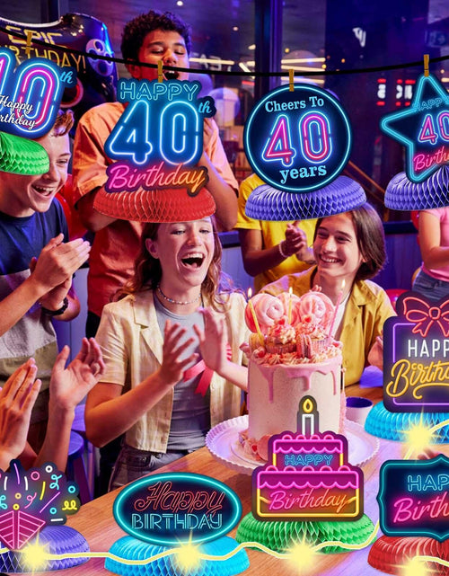 Load image into Gallery viewer, COOSOAR Happy 40th Birthday Neon Glow Honeycomb Centerpieces with Lights
