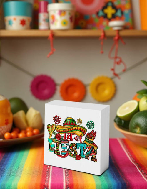 Load image into Gallery viewer, MIOOKISS Cinco De Mayo Mexican Fiesta Rustic Wooden Box Sign 5x5 Let's Fiesta
