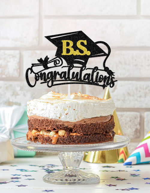 Load image into Gallery viewer, RLXPT Congrats Grad Cake Topper 2025 Black Gold Glitter B.S. Graduation
