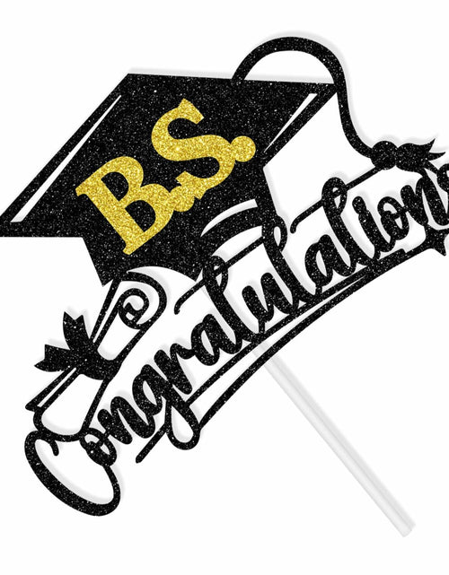 Load image into Gallery viewer, RLXPT Congrats Grad Cake Topper 2025 Black Gold Glitter B.S. Graduation
