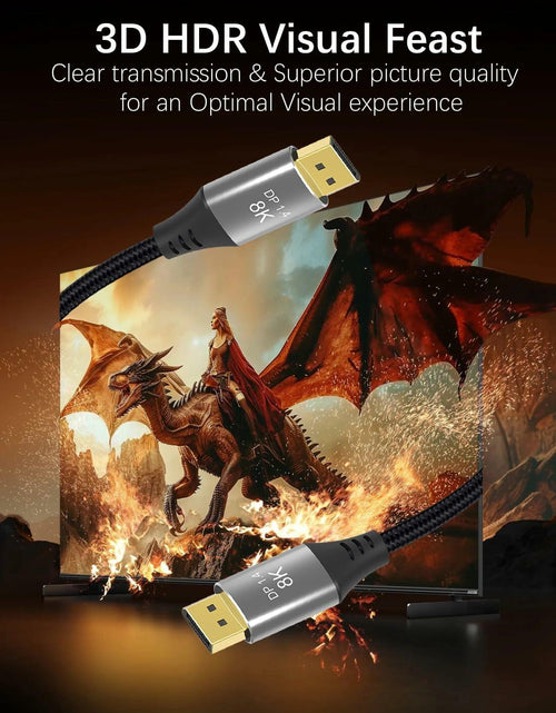 Load image into Gallery viewer, Eaeon 6.6ft DisplayPort 1.4 Cable 8K60Hz 4K144Hz Braided Gray

