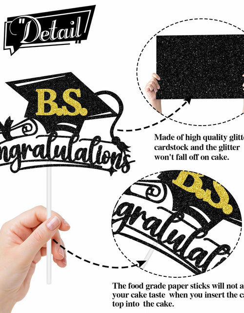 Load image into Gallery viewer, RLXPT Congrats Grad Cake Topper 2025 Black Gold Glitter B.S. Graduation

