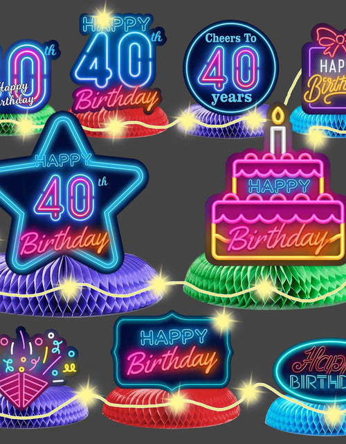 Load image into Gallery viewer, COOSOAR Happy 40th Birthday Neon Glow Honeycomb Centerpieces with Lights
