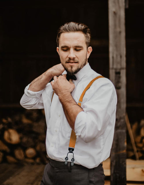 Load image into Gallery viewer, Alizeal Paisley Suspenders Bow Tie Pocket Square Set Men Orange Size One Size
