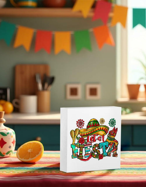 Load image into Gallery viewer, MIOOKISS Cinco De Mayo Mexican Fiesta Rustic Wooden Box Sign 5x5 Let's Fiesta
