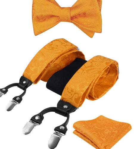 Alizeal Paisley Suspenders Bow Tie Pocket Square Set Men Orange Size One Size