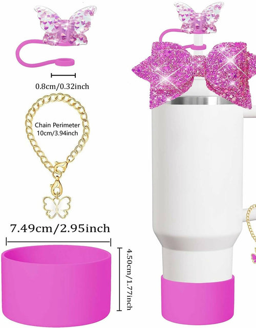 Load image into Gallery viewer, RNFVJH 6 Pcs Pink Butterfly Bow Ties Diamond &amp; Butterfly Straw Toppers
