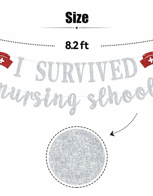 Load image into Gallery viewer, RLXPT I Survived Nursing School Banner Silver Red Congrats Nurse RN Grad 2025
