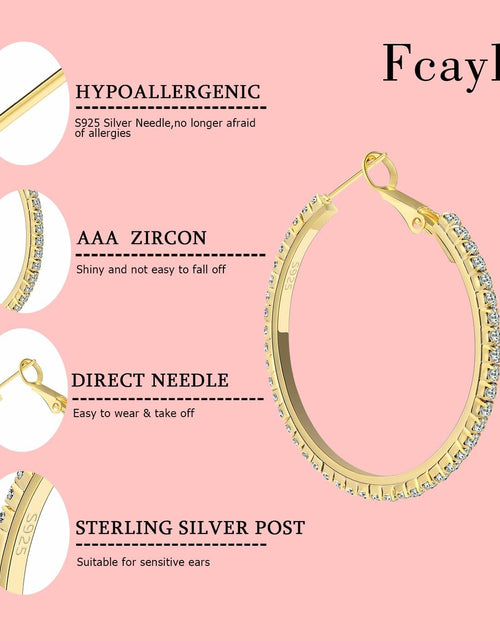 Load image into Gallery viewer, fcaylo 925 Sterling Silver Gold Hypoallergenic Lightweight Hoop Earrings 40mm
