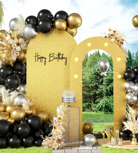 Paready Outdoor Gold Arch Backdrop Stands Pack of 2 Shiny Tropical Frame