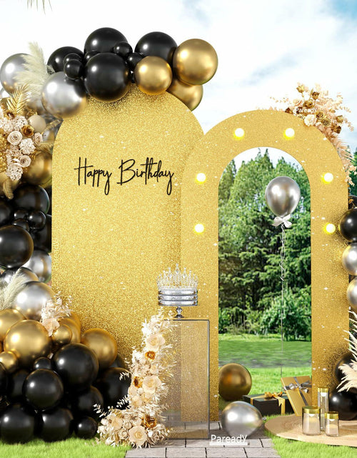 Load image into Gallery viewer, Paready Outdoor Gold Arch Backdrop Stands Pack of 2 Shiny Tropical Frame
