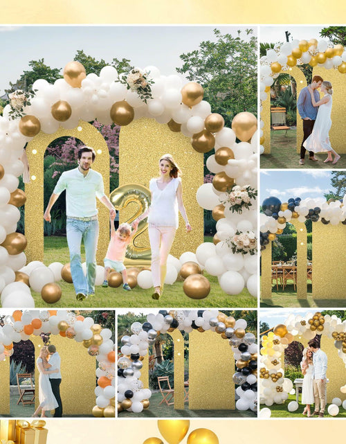 Load image into Gallery viewer, Paready Outdoor Gold Arch Backdrop Stands Pack of 2 Shiny Tropical Frame
