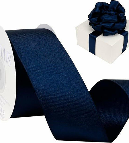 Traico 1.5" Navy Blue Satin Wired Ribbon 20 Yards for Christmas Wedding