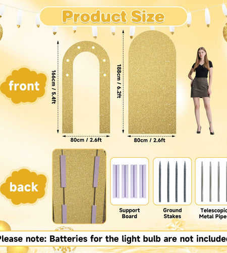 Paready Outdoor Gold Arch Backdrop Stands Pack of 2 Shiny Tropical Frame