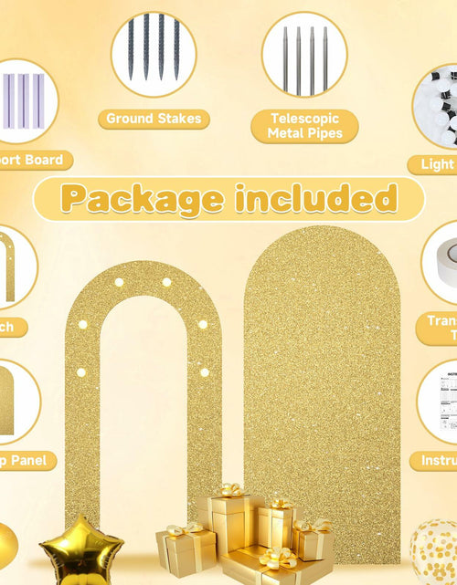 Load image into Gallery viewer, Paready Outdoor Gold Arch Backdrop Stands Pack of 2 Shiny Tropical Frame
