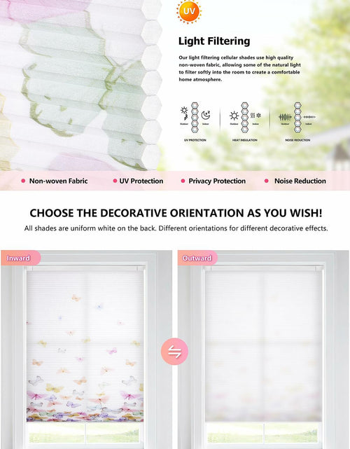 Load image into Gallery viewer, LazBlinds Cordless Cellular Shades Honeycomb 40x64 Colorful Butterflies
