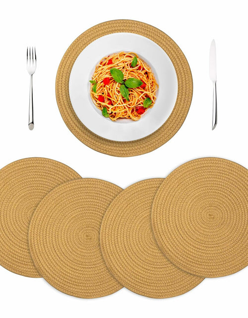 Load image into Gallery viewer, WEAVELYRICS 15" Round Braided Cotton Placemats Brown Set of 4
