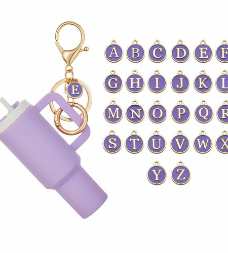 Sanyaa Initial Mini Cup Keychain Accessories Stanley Cup Purple B