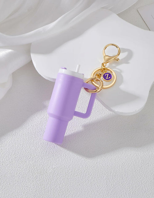 Load image into Gallery viewer, Sanyaa Initial Mini Cup Keychain Accessories Stanley Cup Purple B
