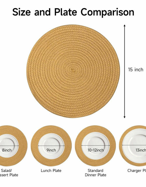 Load image into Gallery viewer, WEAVELYRICS 15" Round Braided Cotton Placemats Brown Set of 4
