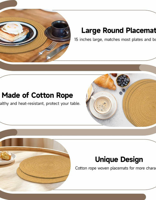 Load image into Gallery viewer, WEAVELYRICS 15" Round Braided Cotton Placemats Brown Set of 4
