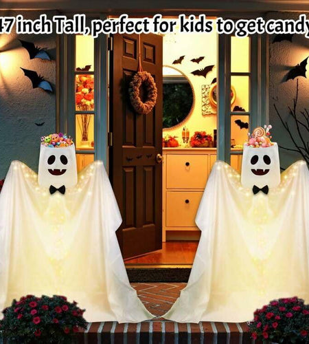 Waybas Ghost Halloween Candy Bowl LED Lights Outdoor 47" Tall White