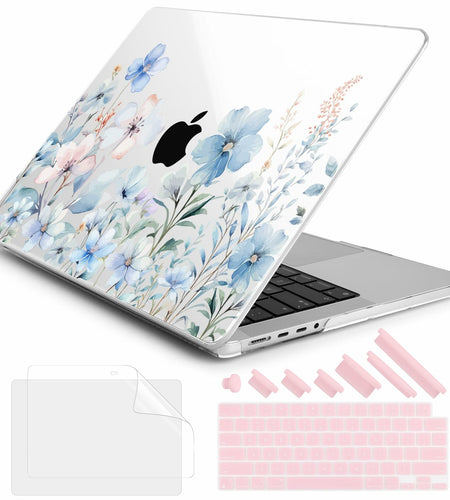 DONGKE MacBook Pro 16 Inch Case 2024 2023 2021 Pro Max Blue Flowers